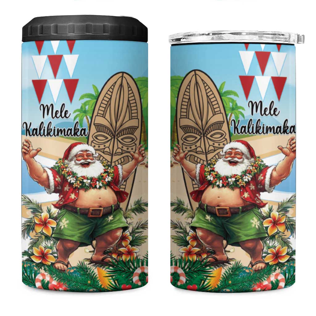 Hawaii Christmas Santa Claus 4 in 1 Can Cooler Tumbler Mele Kalikimaka Tropical Beach