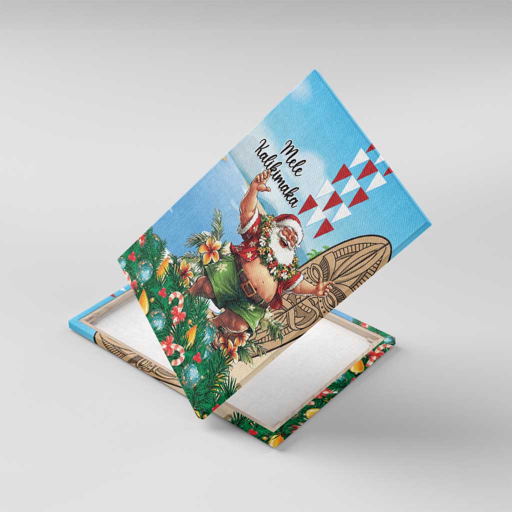 Hawaii Christmas Santa Claus Canvas Wall Art Mele Kalikimaka Tropical Beach LT01 With Frame Art - Polynesian Pride