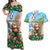 Hawaii Christmas Santa Claus Couples Matching Off Shoulder Maxi Dress and Hawaiian Shirt Mele Kalikimaka Tropical Beach