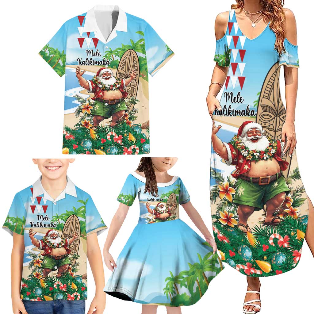 Hawaii Christmas Santa Claus Family Matching Summer Maxi Dress and Hawaiian Shirt Mele Kalikimaka Tropical Beach