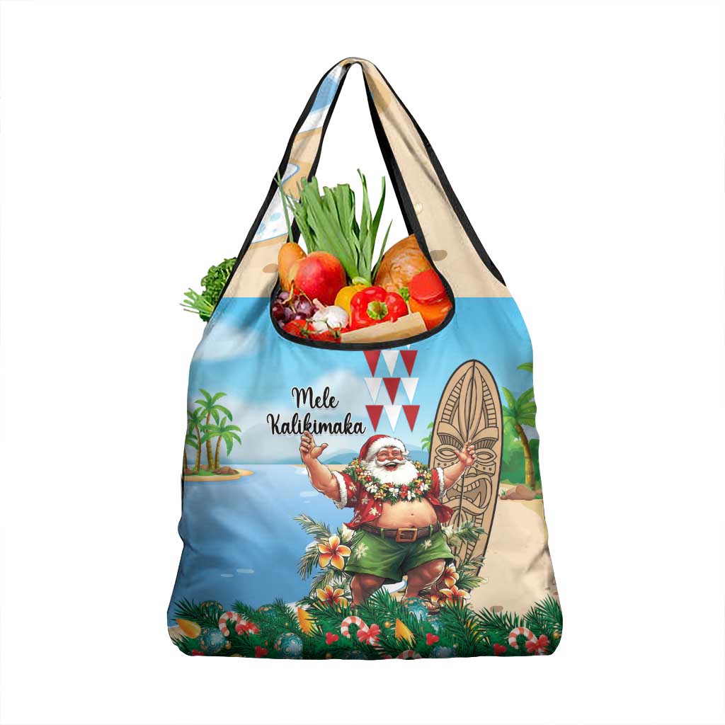 Hawaii Christmas Santa Claus Grocery Bag Mele Kalikimaka Tropical Beach