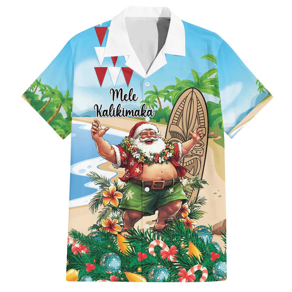 Hawaii Christmas Santa Claus Hawaiian Shirt Mele Kalikimaka Tropical Beach