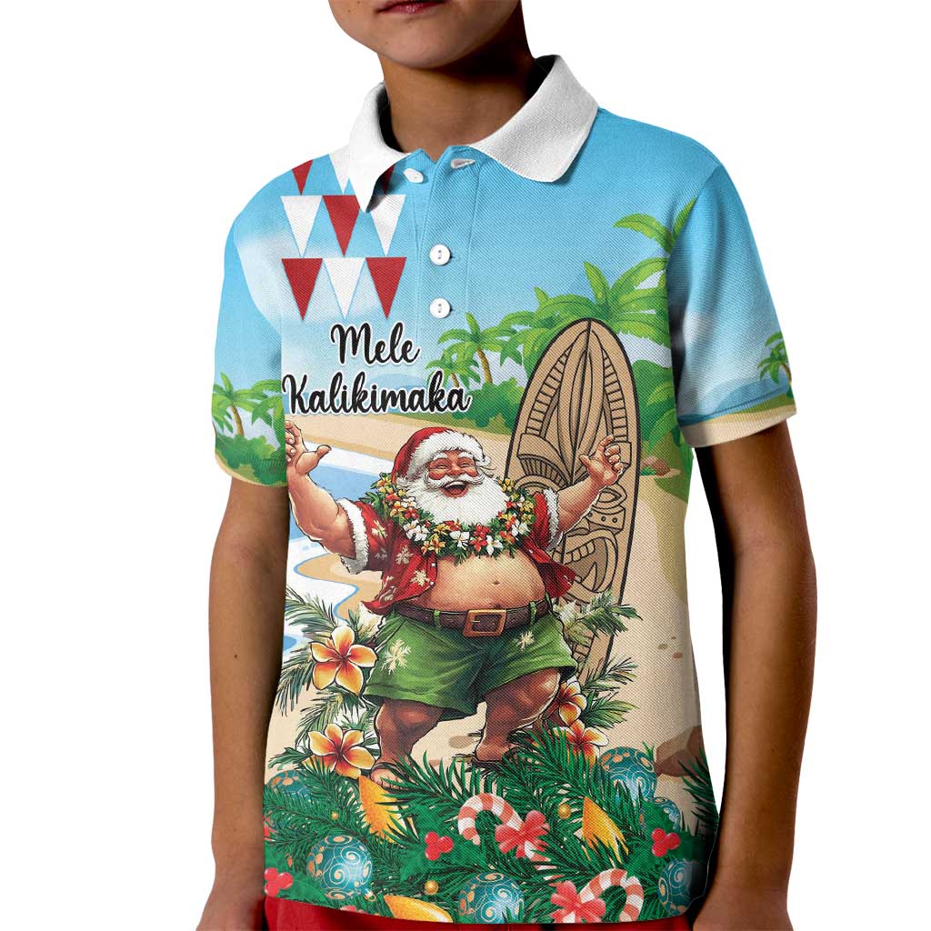 Hawaii Christmas Santa Claus Kid Polo Shirt Mele Kalikimaka Tropical Beach