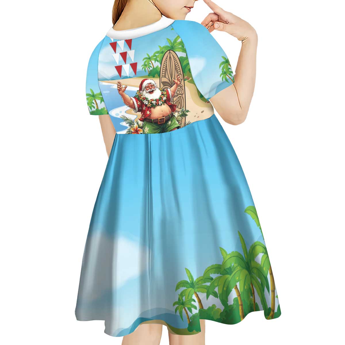 Hawaii Christmas Santa Claus Kid Short Sleeve Dress Mele Kalikimaka Tropical Beach