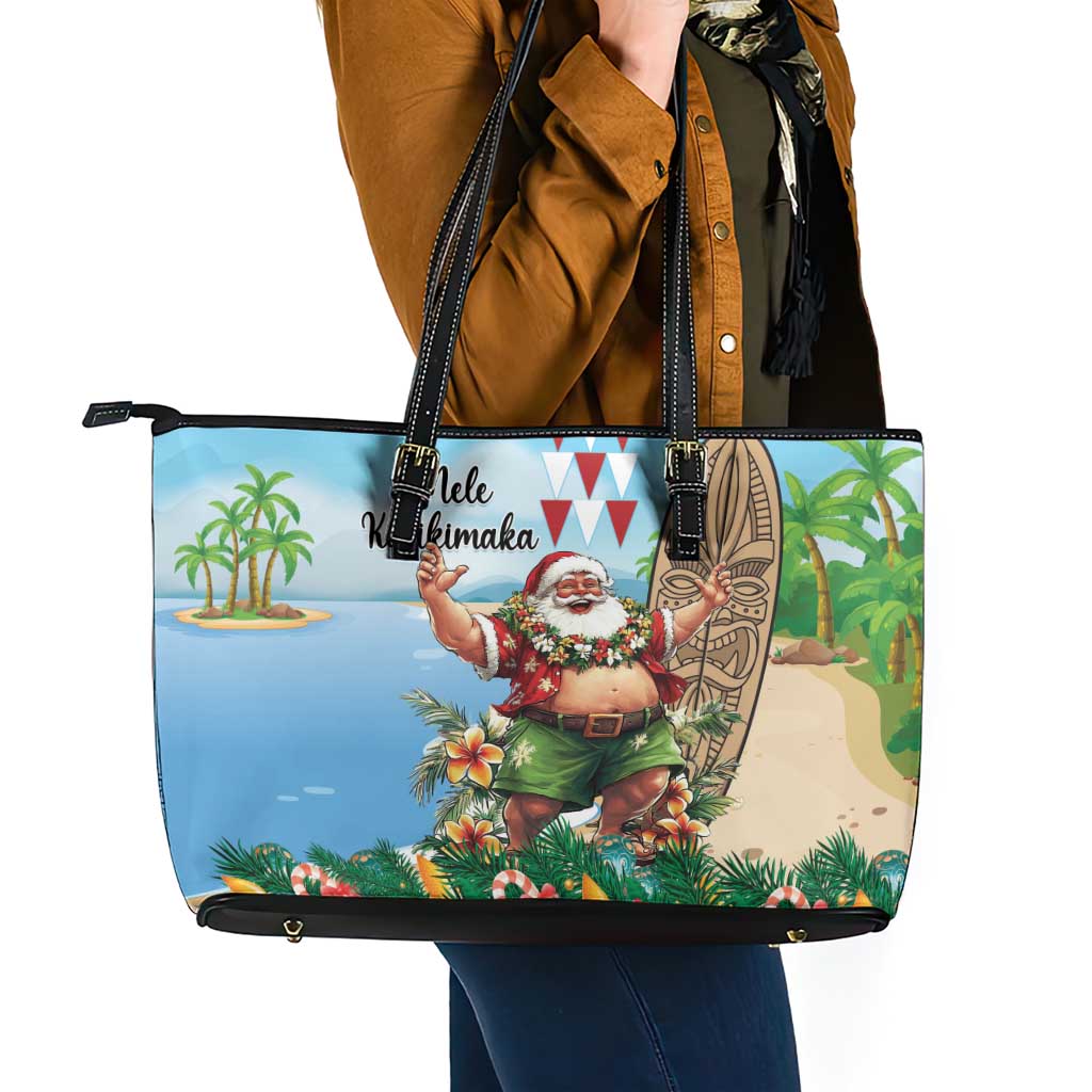 Hawaii Christmas Santa Claus Leather Tote Bag Mele Kalikimaka Tropical Beach LT01 - Polynesian Pride