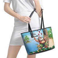Hawaii Christmas Santa Claus Leather Tote Bag Mele Kalikimaka Tropical Beach LT01 - Polynesian Pride