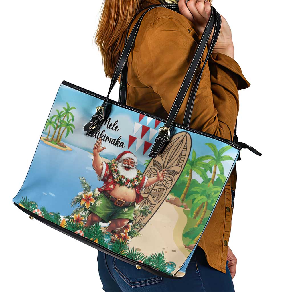 Hawaii Christmas Santa Claus Leather Tote Bag Mele Kalikimaka Tropical Beach LT01 - Polynesian Pride