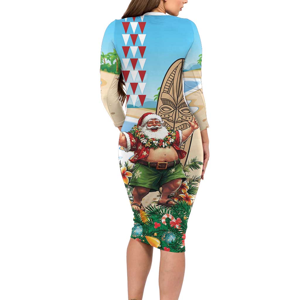 Hawaii Christmas Santa Claus Long Sleeve Bodycon Dress Mele Kalikimaka Tropical Beach