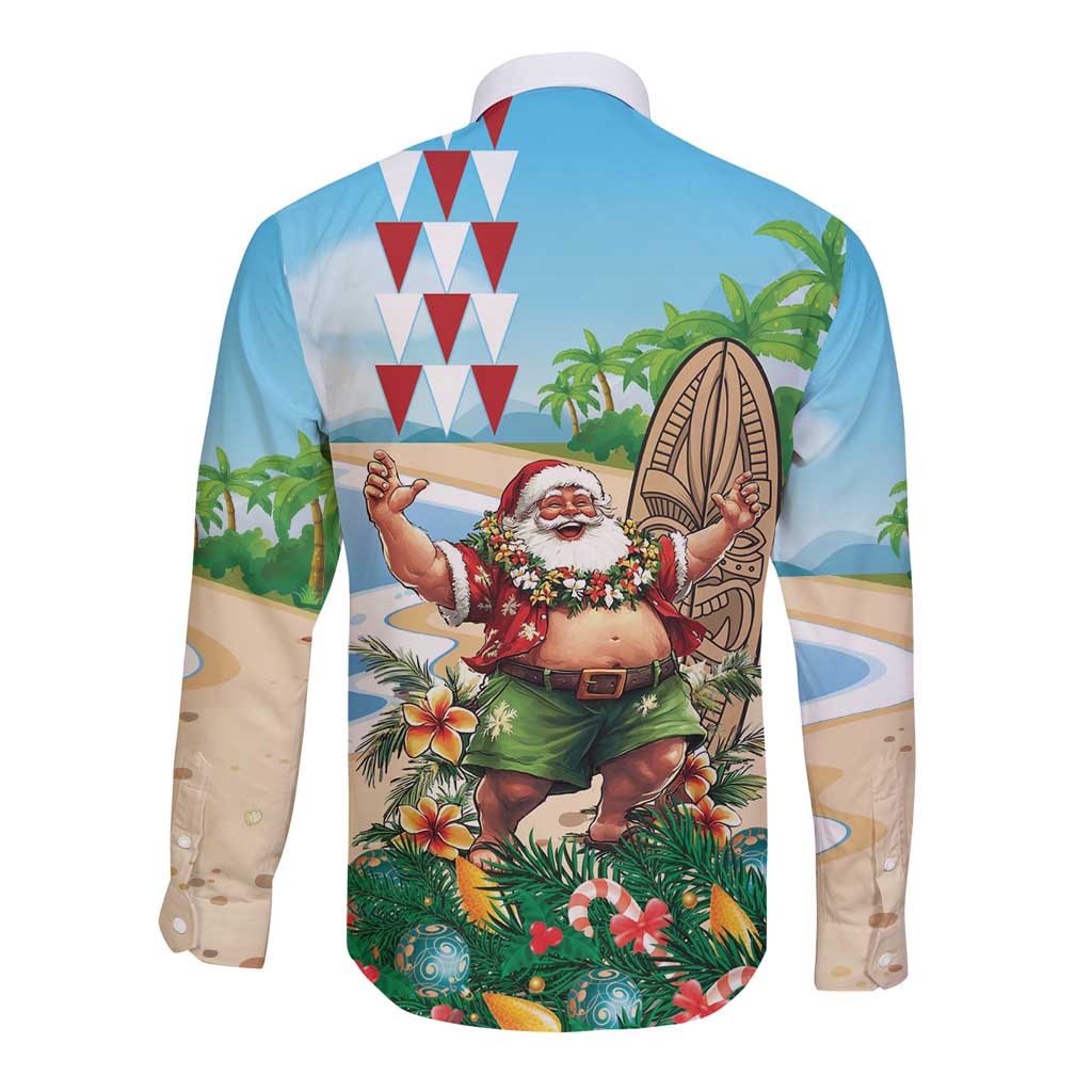 Hawaii Christmas Santa Claus Long Sleeve Button Shirt Mele Kalikimaka Tropical Beach LT01 - Polynesian Pride