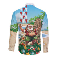 Hawaii Christmas Santa Claus Long Sleeve Button Shirt Mele Kalikimaka Tropical Beach LT01 - Polynesian Pride