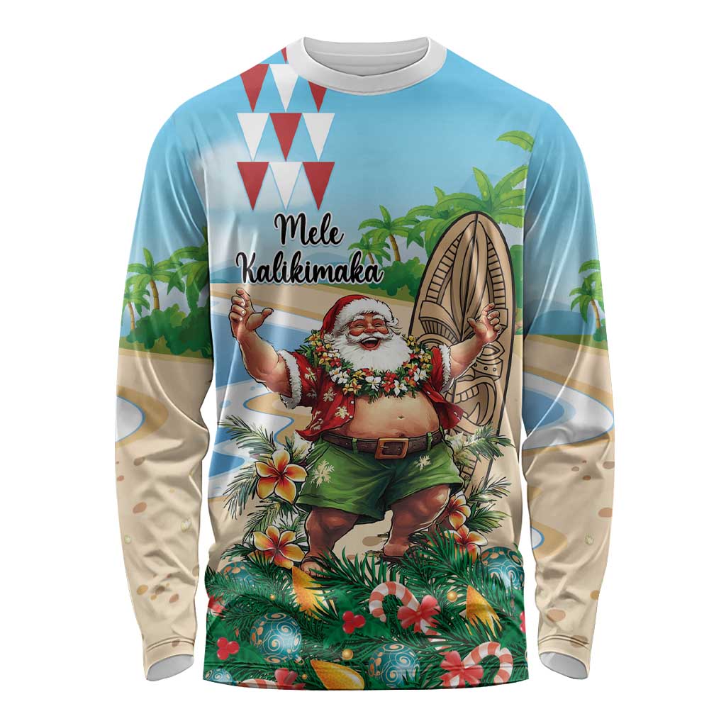 Hawaii Christmas Santa Claus Long Sleeve Shirt Mele Kalikimaka Tropical Beach