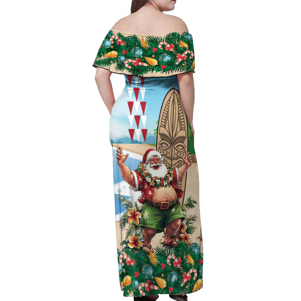 Hawaii Christmas Santa Claus Off Shoulder Maxi Dress Mele Kalikimaka Tropical Beach