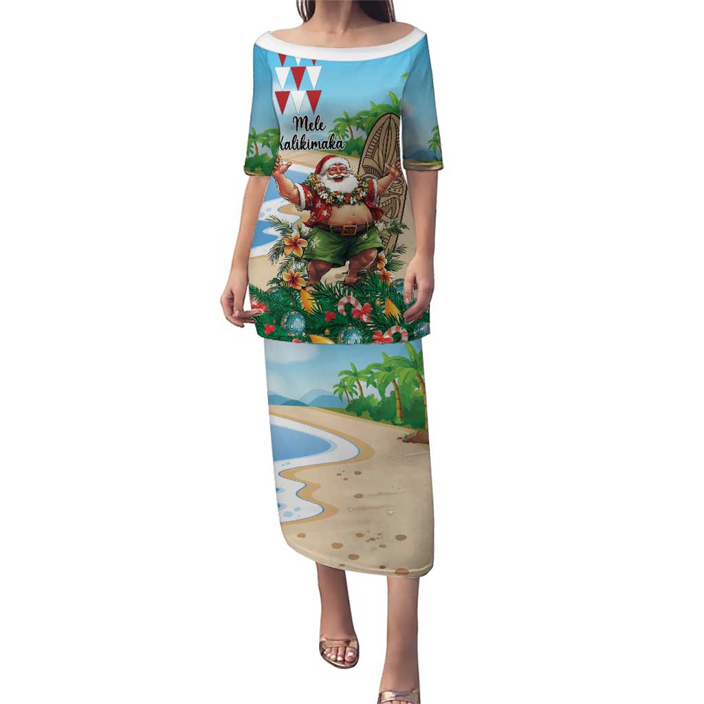 Hawaii Christmas Santa Claus Puletasi Mele Kalikimaka Tropical Beach LT01 Long Dress Art - Polynesian Pride