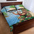 Hawaii Christmas Santa Claus Quilt Bed Set Mele Kalikimaka Tropical Beach