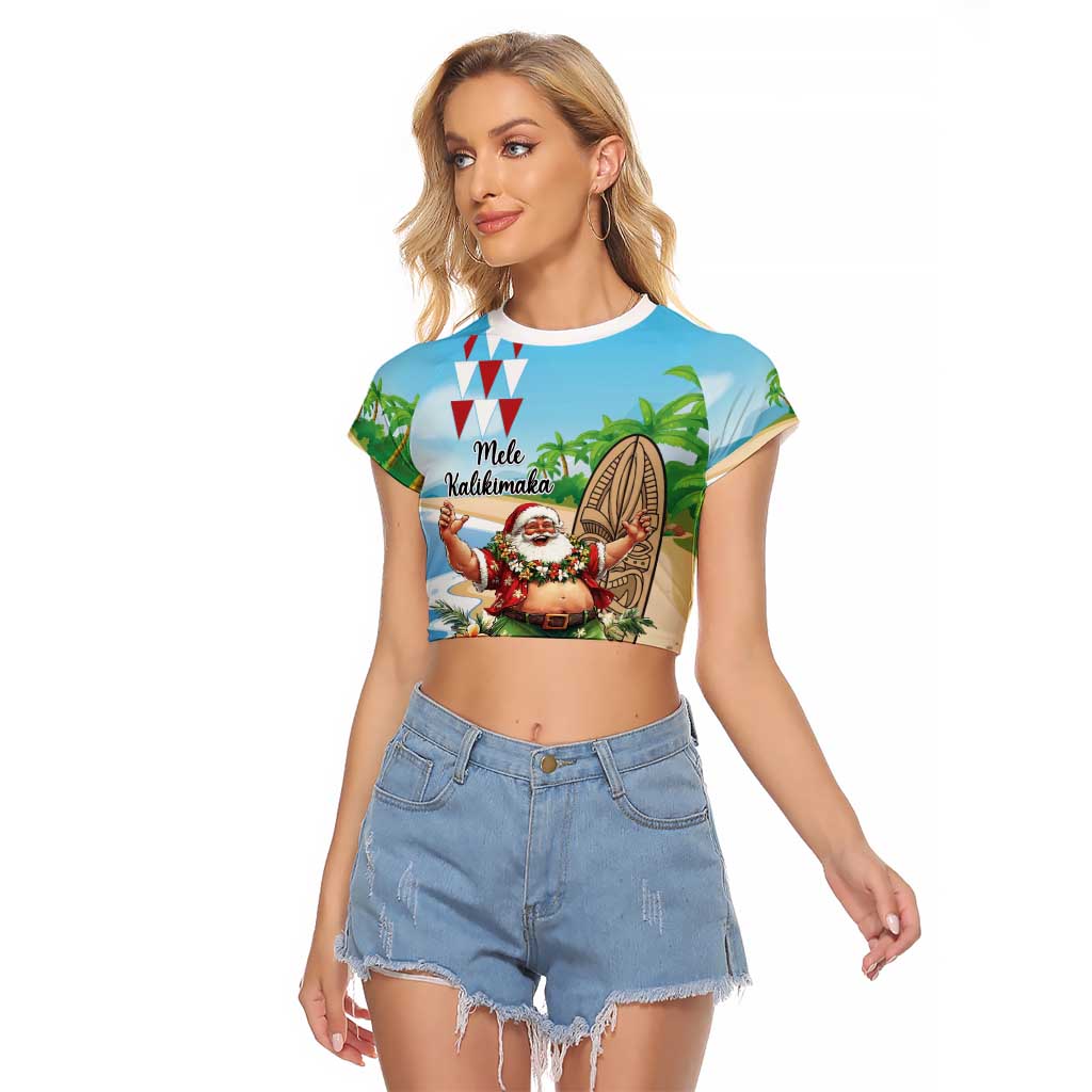 Hawaii Christmas Santa Claus Raglan Cropped T Shirt Mele Kalikimaka Tropical Beach LT01 Female Art - Polynesian Pride
