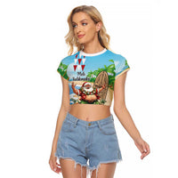 Hawaii Christmas Santa Claus Raglan Cropped T Shirt Mele Kalikimaka Tropical Beach LT01 Female Art - Polynesian Pride