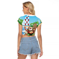 Hawaii Christmas Santa Claus Raglan Cropped T Shirt Mele Kalikimaka Tropical Beach LT01 - Polynesian Pride