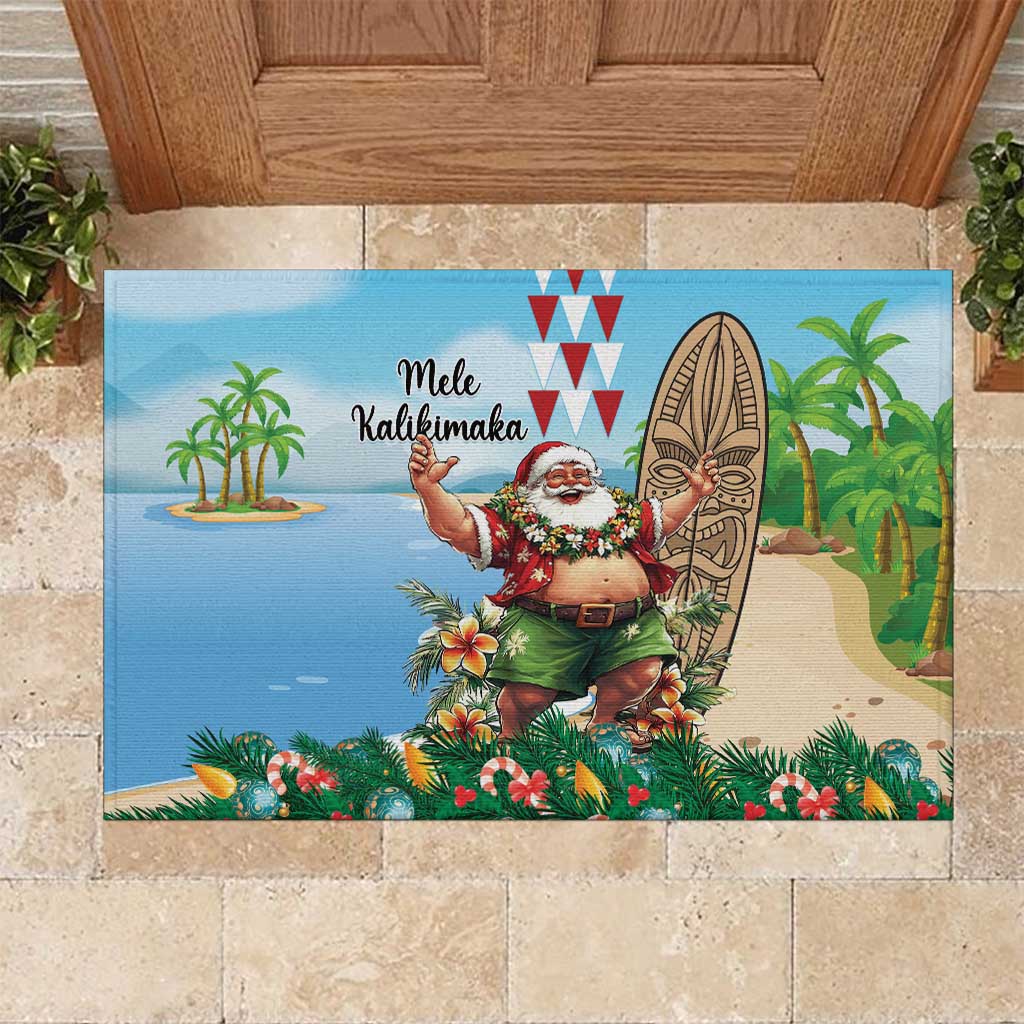Hawaii Christmas Santa Claus Rubber Doormat Mele Kalikimaka Tropical Beach LT01 Art - Polynesian Pride