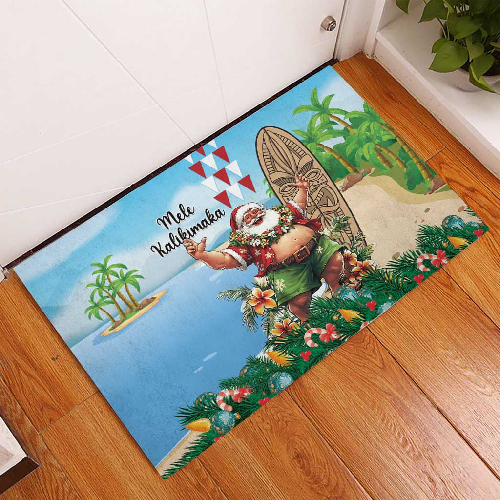 Hawaii Christmas Santa Claus Rubber Doormat Mele Kalikimaka Tropical Beach LT01 - Polynesian Pride