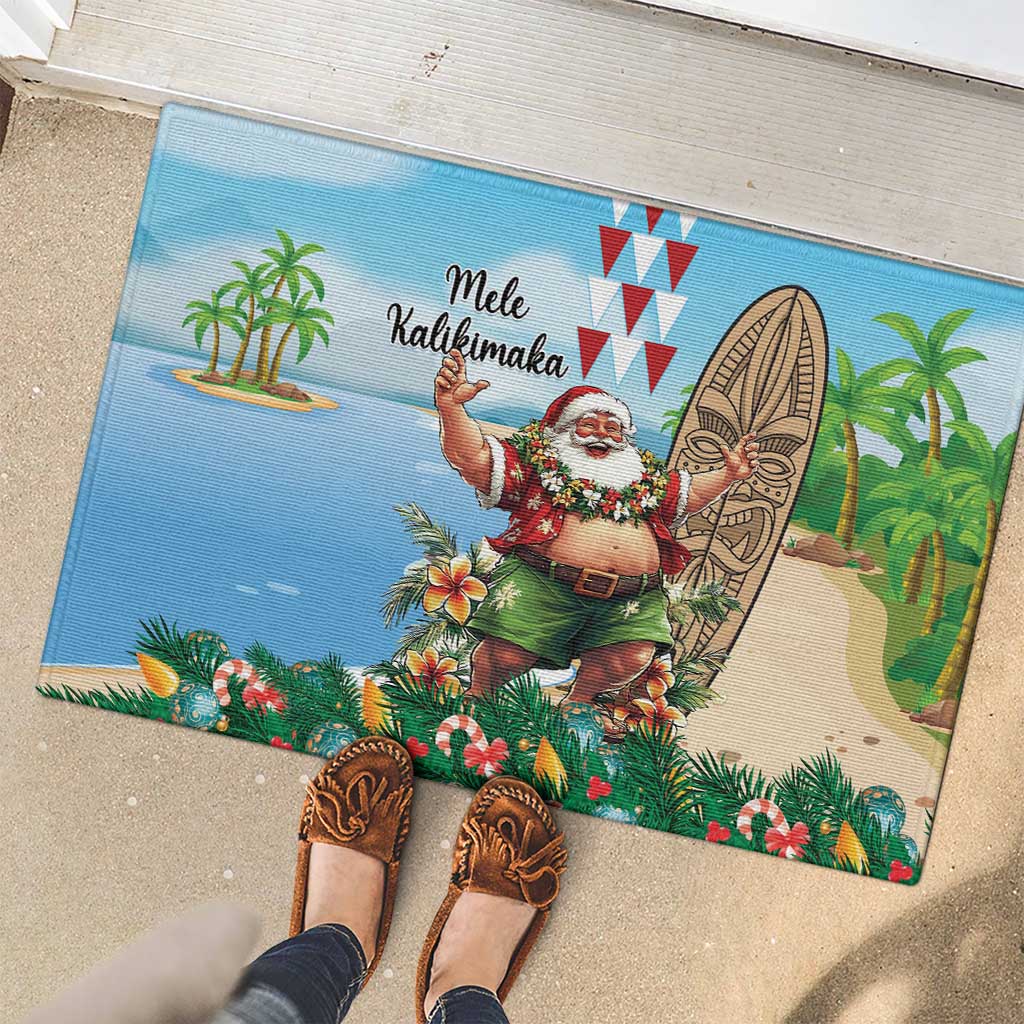 Hawaii Christmas Santa Claus Rubber Doormat Mele Kalikimaka Tropical Beach LT01 - Polynesian Pride