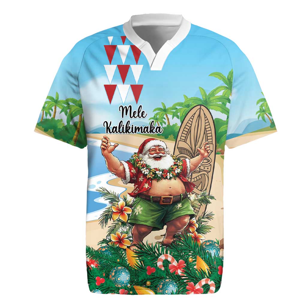 Hawaii Christmas Santa Claus Rugby Jersey Mele Kalikimaka Tropical Beach