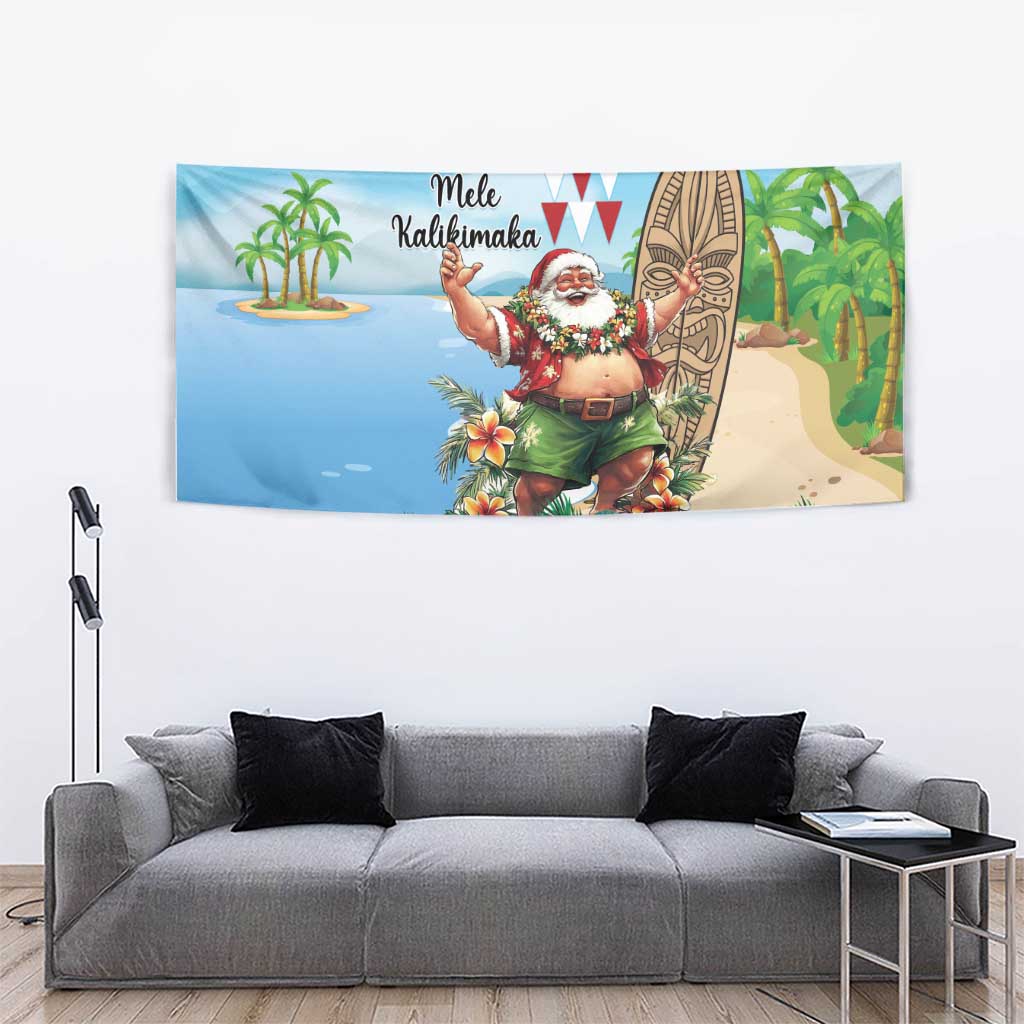 Hawaii Christmas Santa Claus Tapestry Mele Kalikimaka Tropical Beach