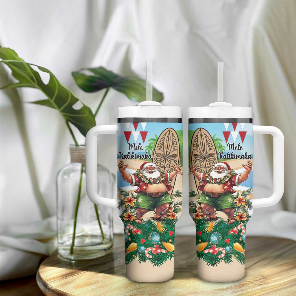 Hawaii Christmas Santa Claus Tumbler With Handle Mele Kalikimaka Tropical Beach