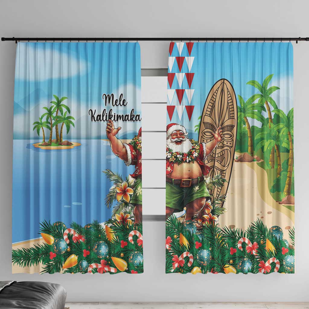 Hawaii Christmas Santa Claus Window Curtain Mele Kalikimaka Tropical Beach