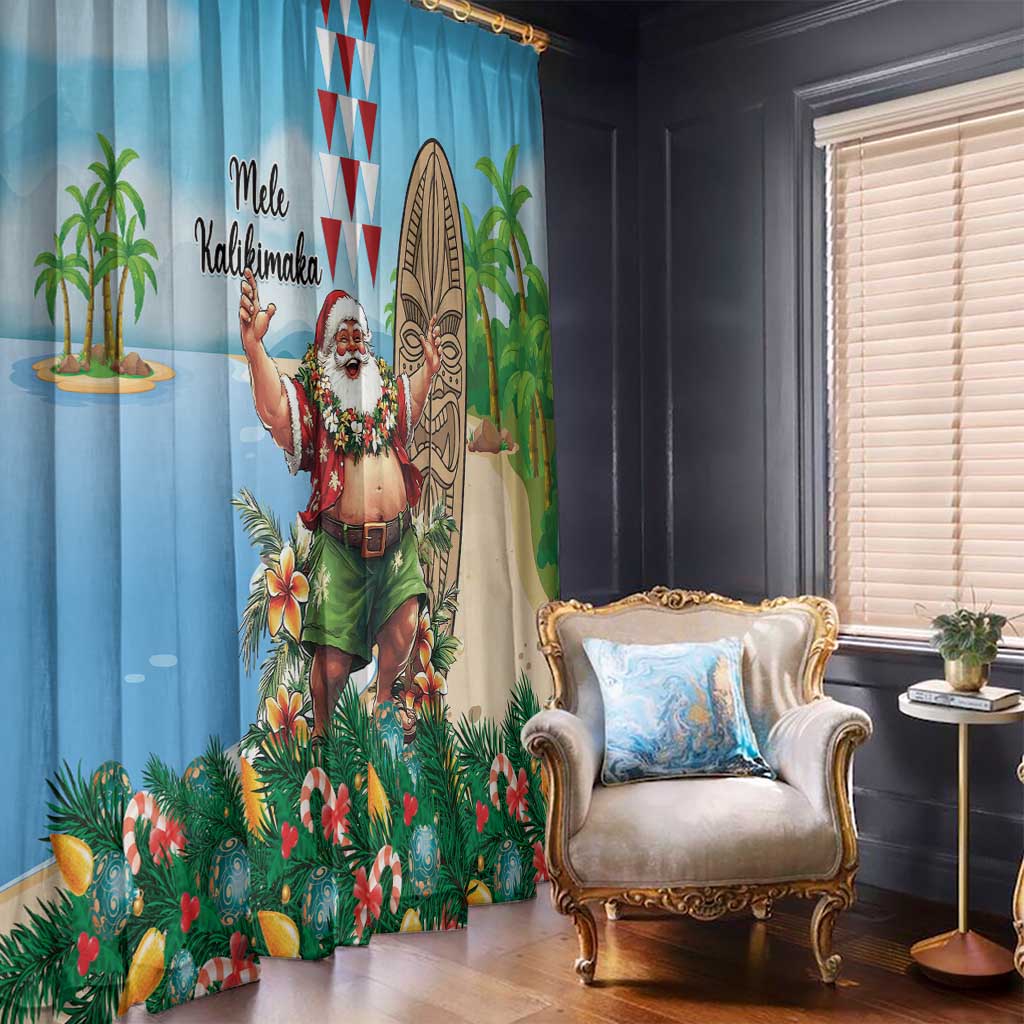 Hawaii Christmas Santa Claus Window Curtain Mele Kalikimaka Tropical Beach LT01 - Polynesian Pride