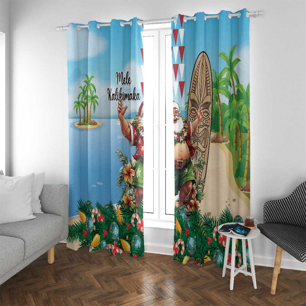 Hawaii Christmas Santa Claus Window Curtain Mele Kalikimaka Tropical Beach LT01 With Grommets Art - Polynesian Pride