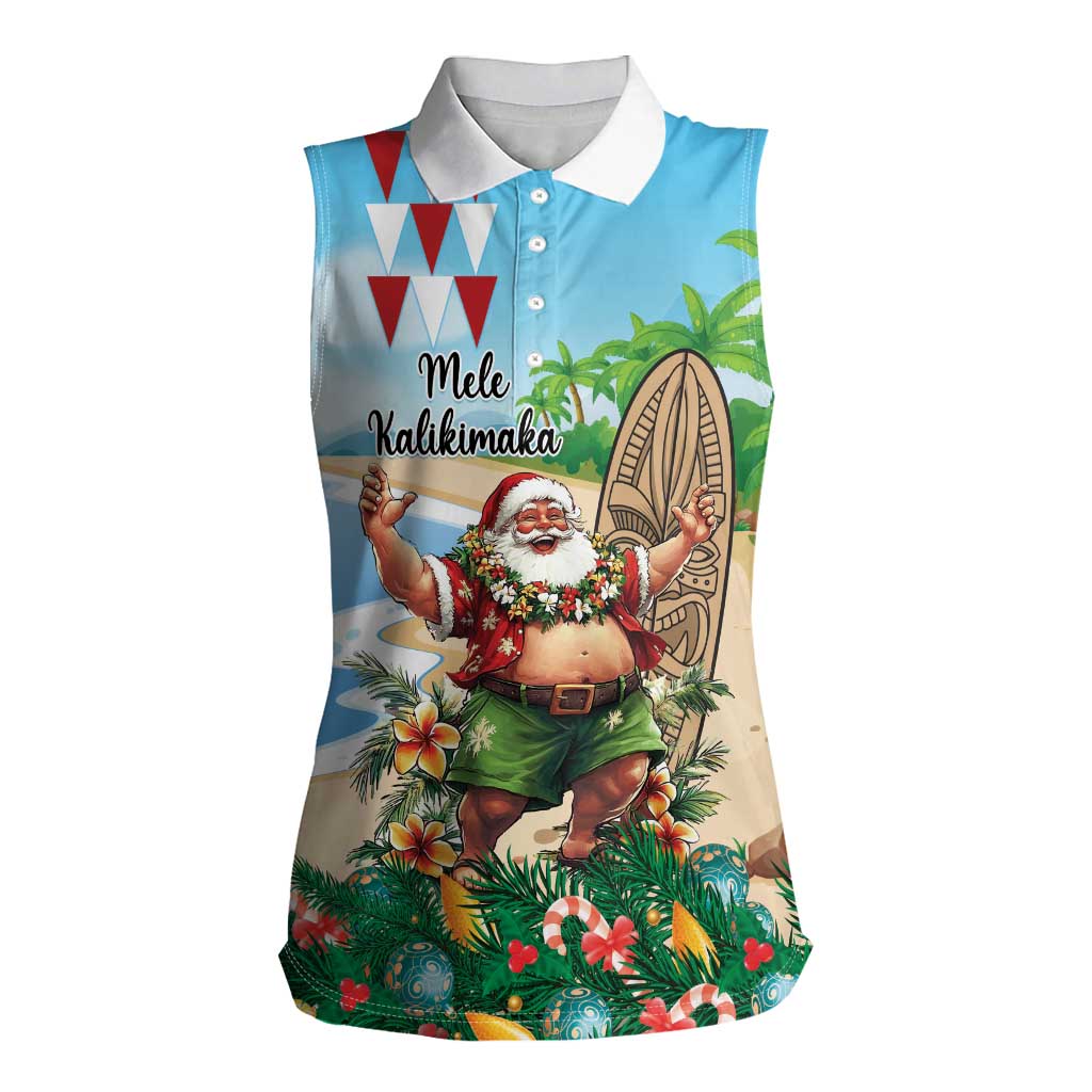 Hawaii Christmas Santa Claus Women Sleeveless Polo Shirt Mele Kalikimaka Tropical Beach