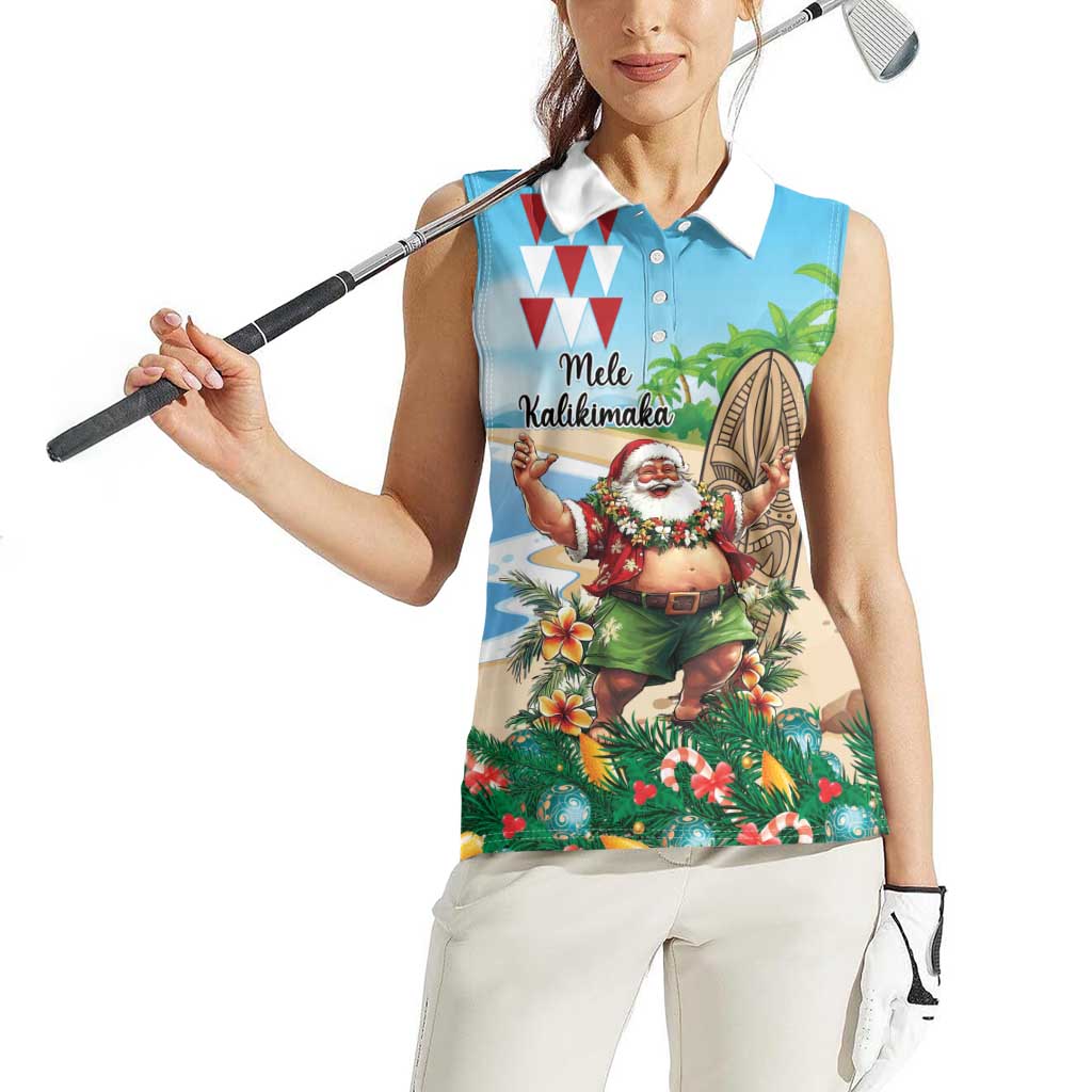 Hawaii Christmas Santa Claus Women Sleeveless Polo Shirt Mele Kalikimaka Tropical Beach