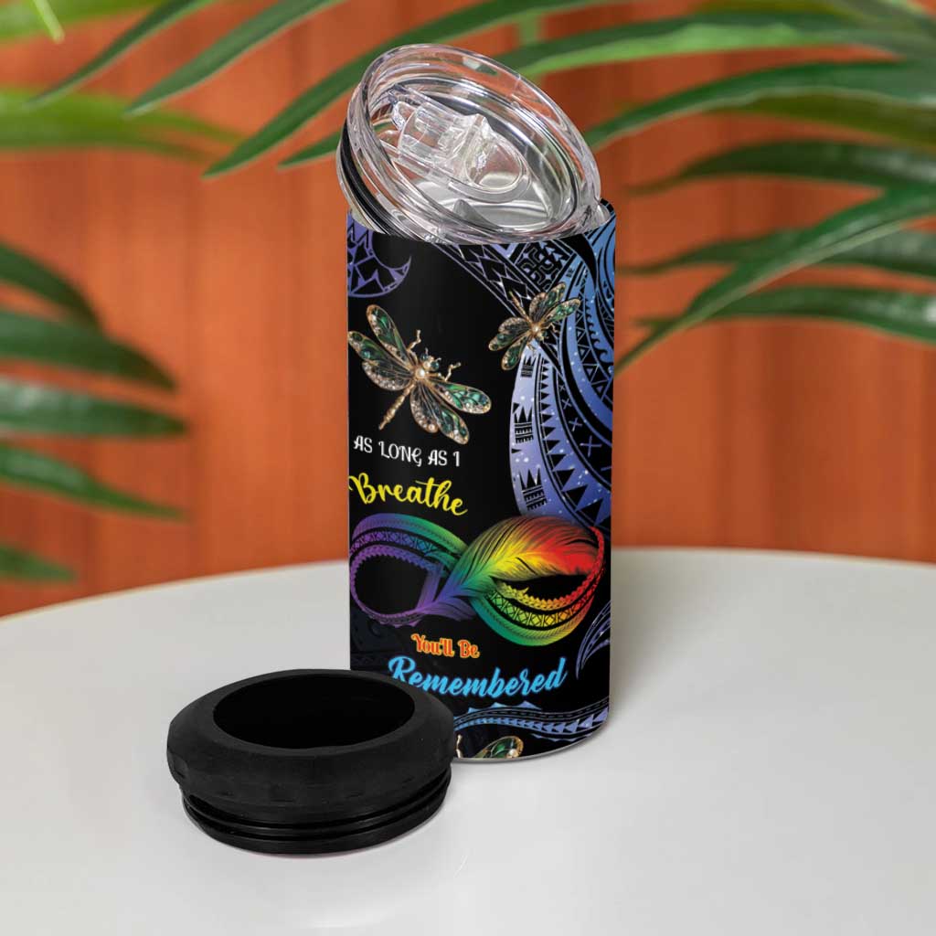Personalised Polynesian Memorial 4 in 1 Can Cooler Tumbler As Long As I Breathe You'll Be Remembered