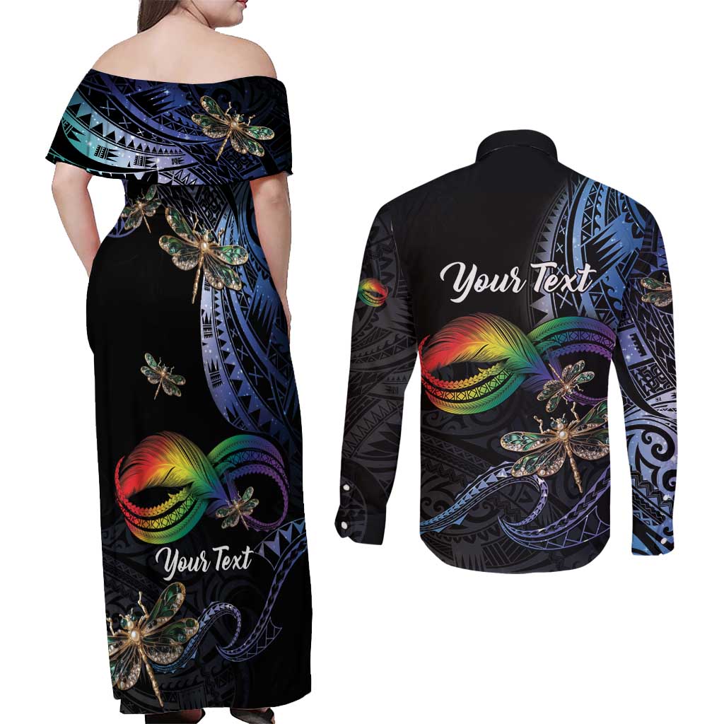 Personalised Polynesian Memorial Couples Matching Off Shoulder Maxi Dress and Long Sleeve Button Shirt As Long As I Breathe You'll Be Remembered LT01 - Polynesian Pride