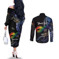 Personalised Polynesian Memorial Couples Matching Off The Shoulder Long Sleeve Dress and Long Sleeve Button Shirt As Long As I Breathe You'll Be Remembered