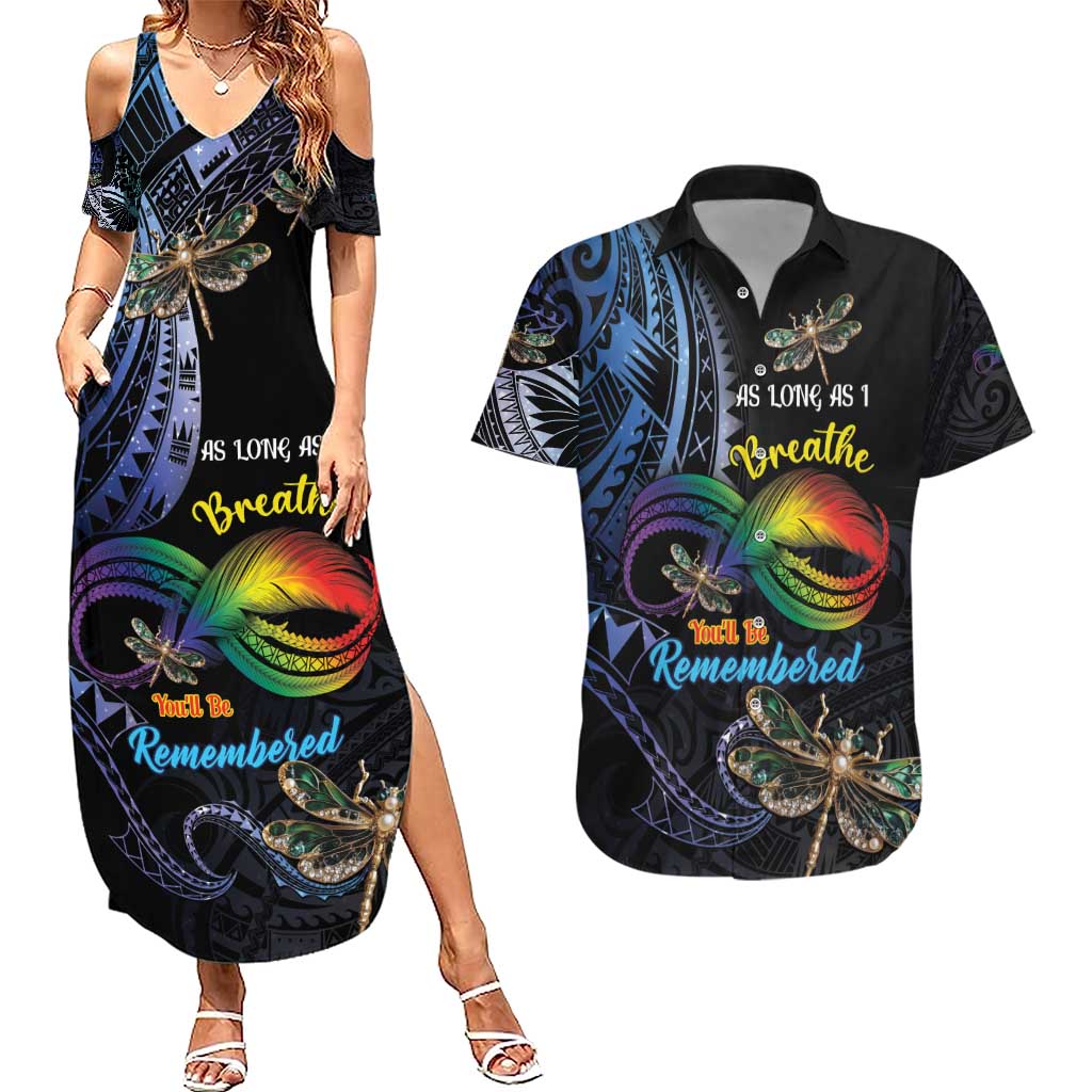 Personalised Polynesian Memorial Couples Matching Summer Maxi Dress and Hawaiian Shirt As Long As I Breathe You'll Be Remembered LT01 Colorful - Polynesian Pride