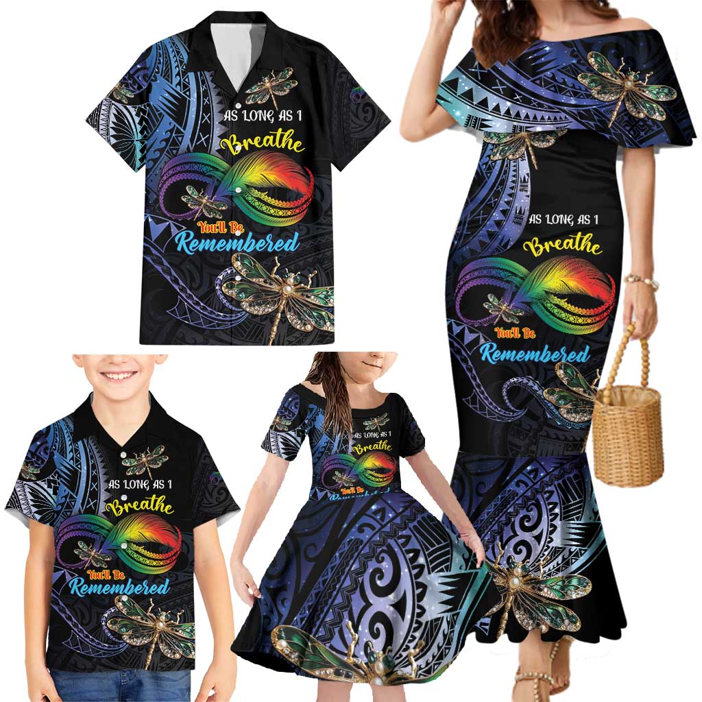 Personalised Polynesian Memorial Family Matching Mermaid Dress and Hawaiian Shirt As Long As I Breathe You'll Be Remembered