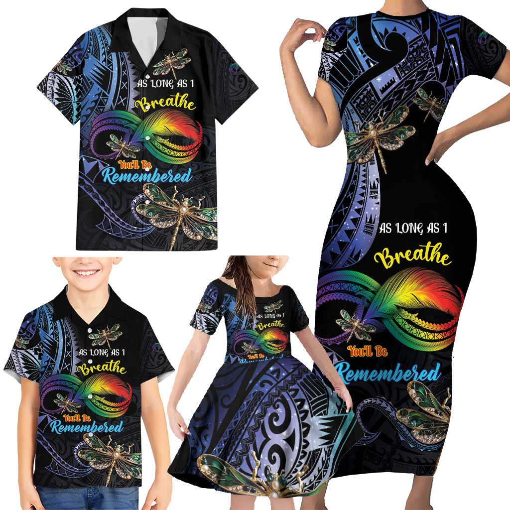 Personalised Polynesian Memorial Family Matching Short Sleeve Bodycon Dress and Hawaiian Shirt As Long As I Breathe You'll Be Remembered