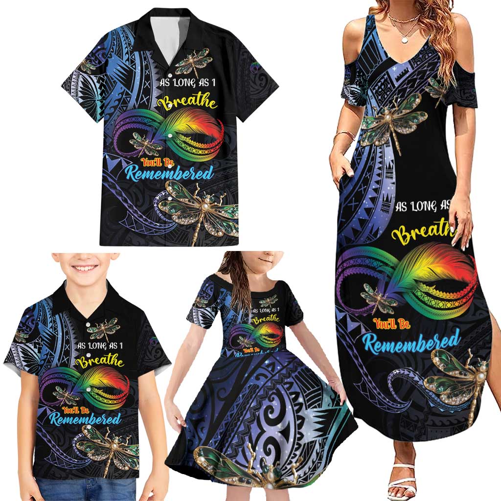 Personalised Polynesian Memorial Family Matching Summer Maxi Dress and Hawaiian Shirt As Long As I Breathe You'll Be Remembered