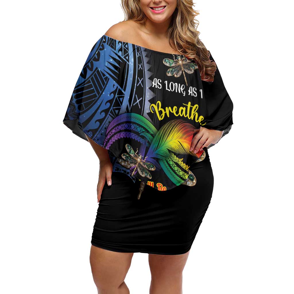 Personalised Polynesian Memorial Off Shoulder Short Dress As Long As I Breathe You'll Be Remembered LT01 Women Colorful - Polynesian Pride