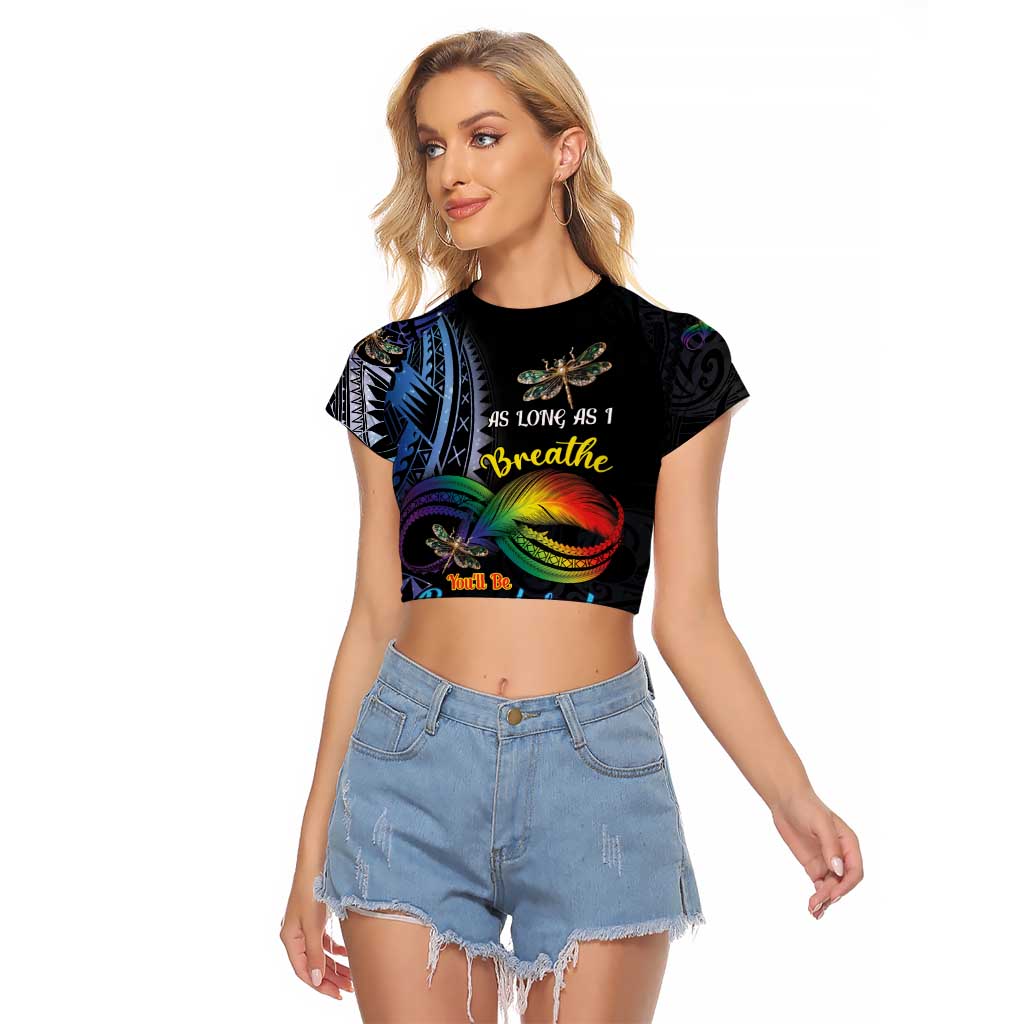 Personalised Polynesian Memorial Raglan Cropped T Shirt As Long As I Breathe You'll Be Remembered LT01 Female Colorful - Polynesian Pride
