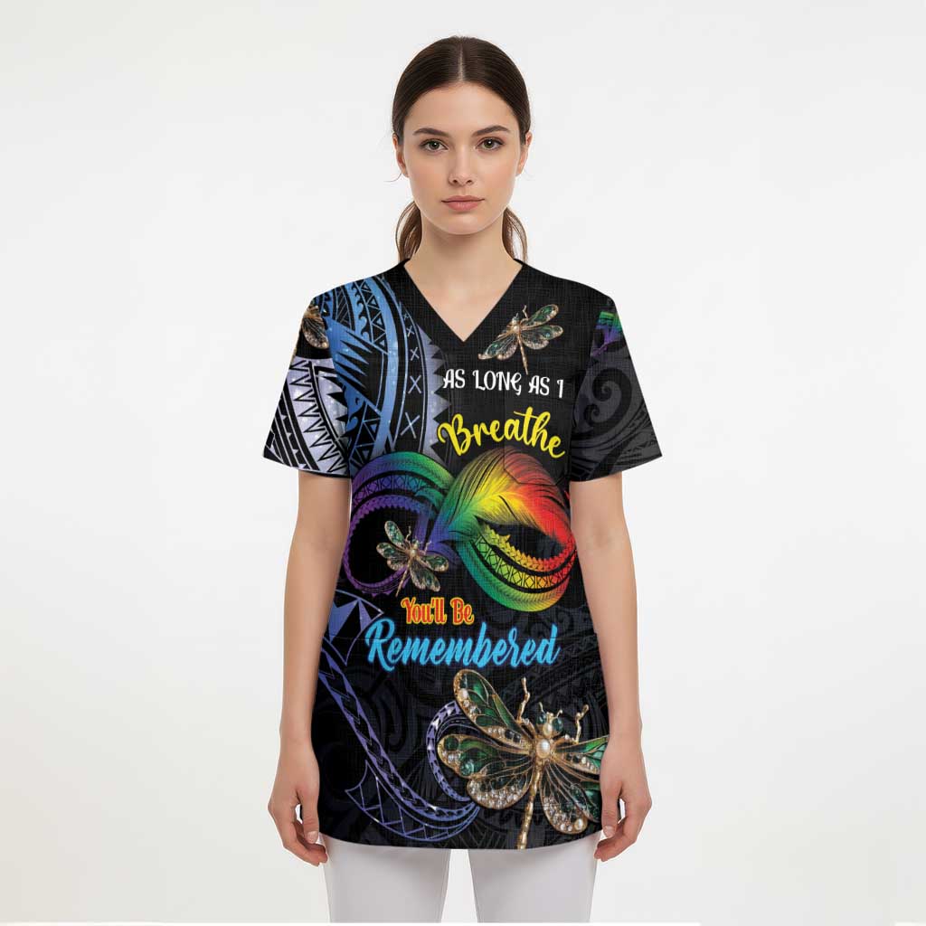 Personalised Polynesian Memorial Scrub Top As Long As I Breathe You'll Be Remembered LT01 - Polynesian Pride