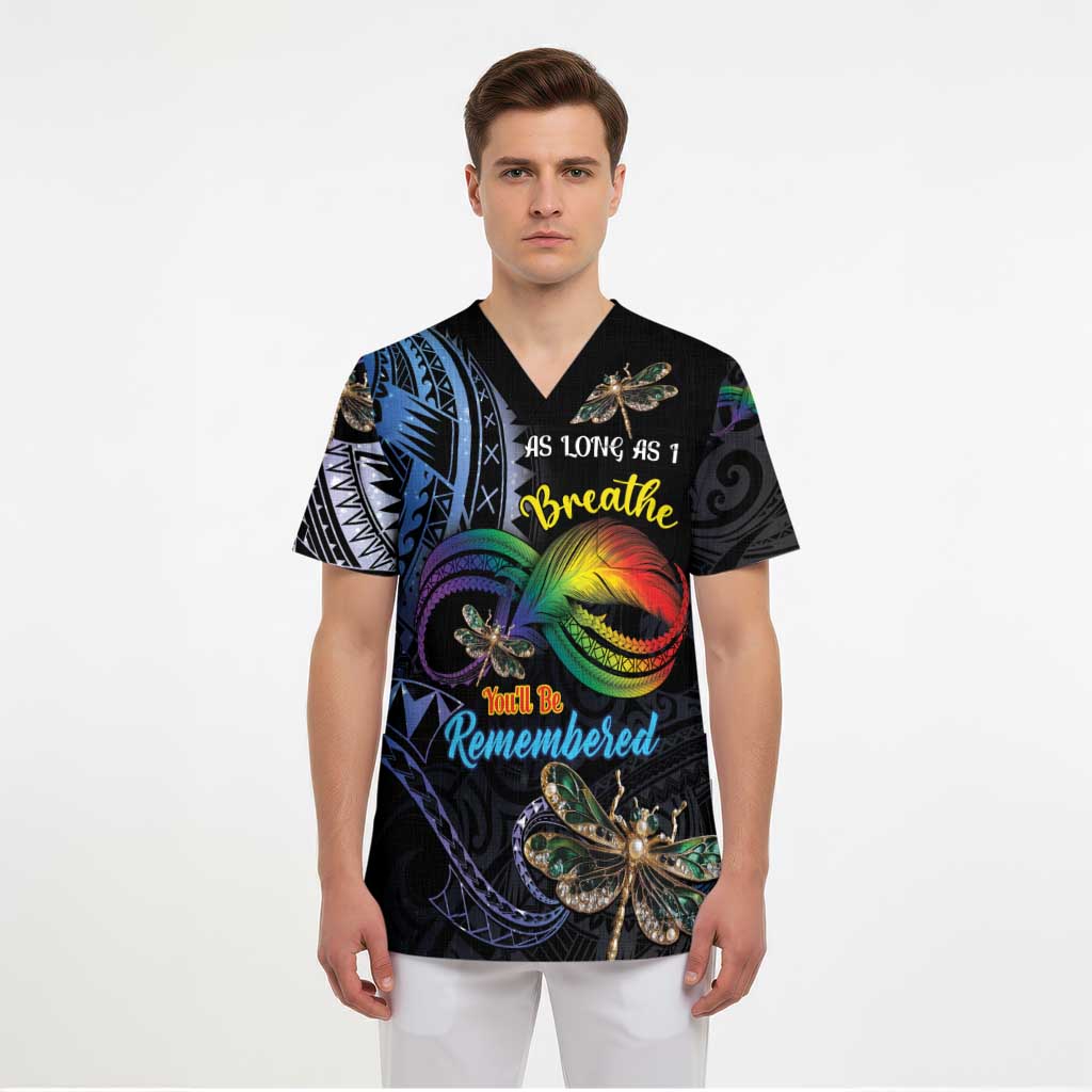 Personalised Polynesian Memorial Scrub Top As Long As I Breathe You'll Be Remembered LT01 - Polynesian Pride