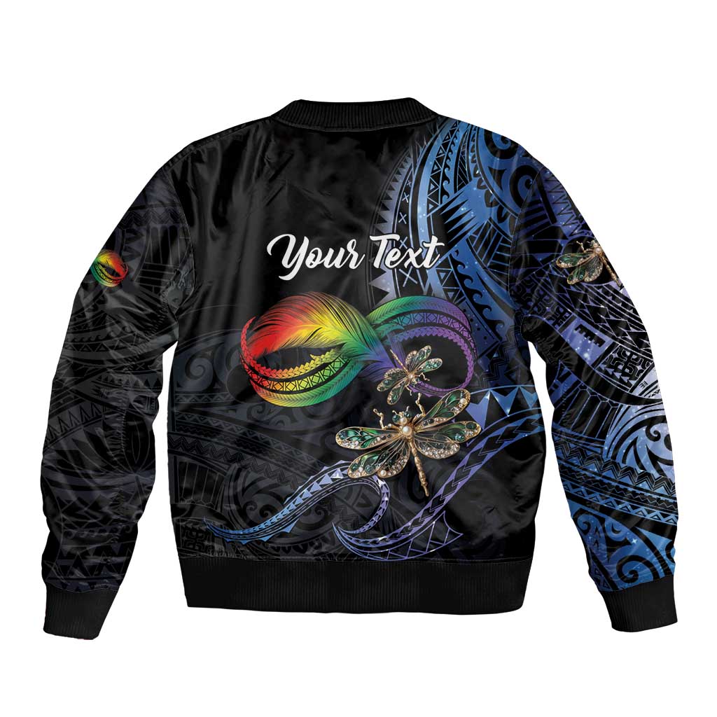 Personalised Polynesian Memorial Sleeve Zip Bomber Jacket As Long As I Breathe You'll Be Remembered