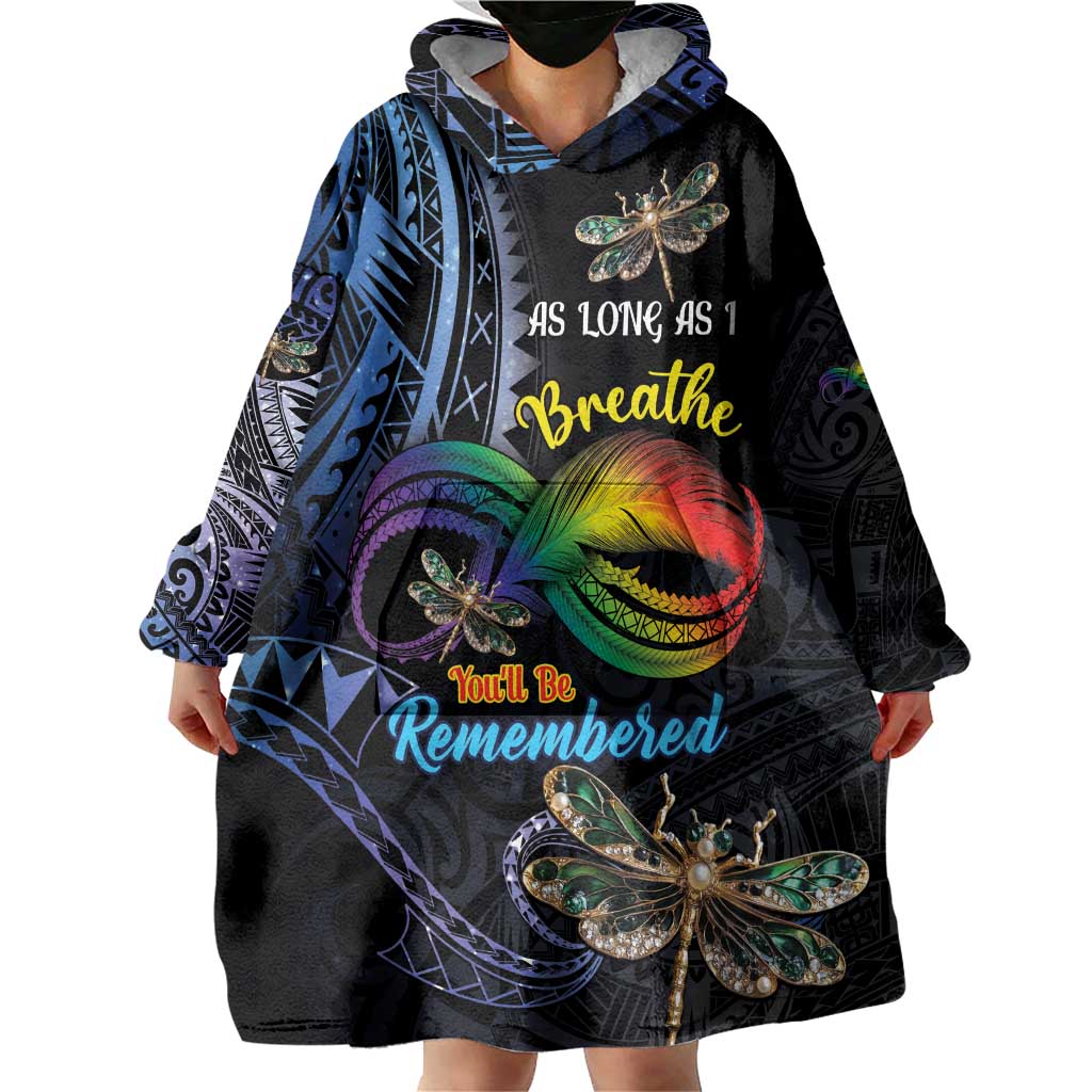 Personalised Polynesian Memorial Wearable Blanket Hoodie As Long As I Breathe You'll Be Remembered LT01 - Polynesian Pride