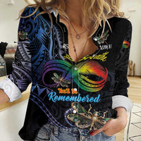 Personalised Polynesian Memorial Women Casual Shirt As Long As I Breathe You'll Be Remembered