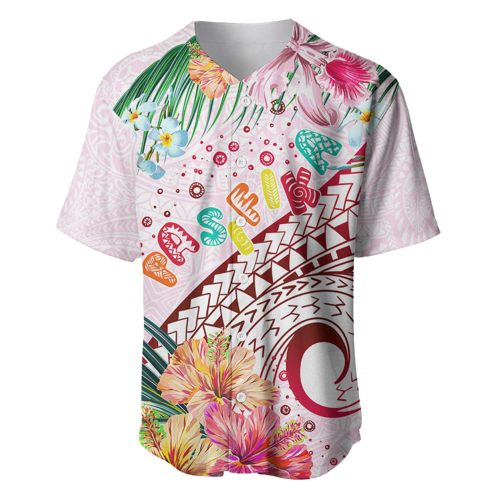 Pasifika Festival Baseball Jersey Tribal Pattern Tropical Style LT01 Pink - Polynesian Pride