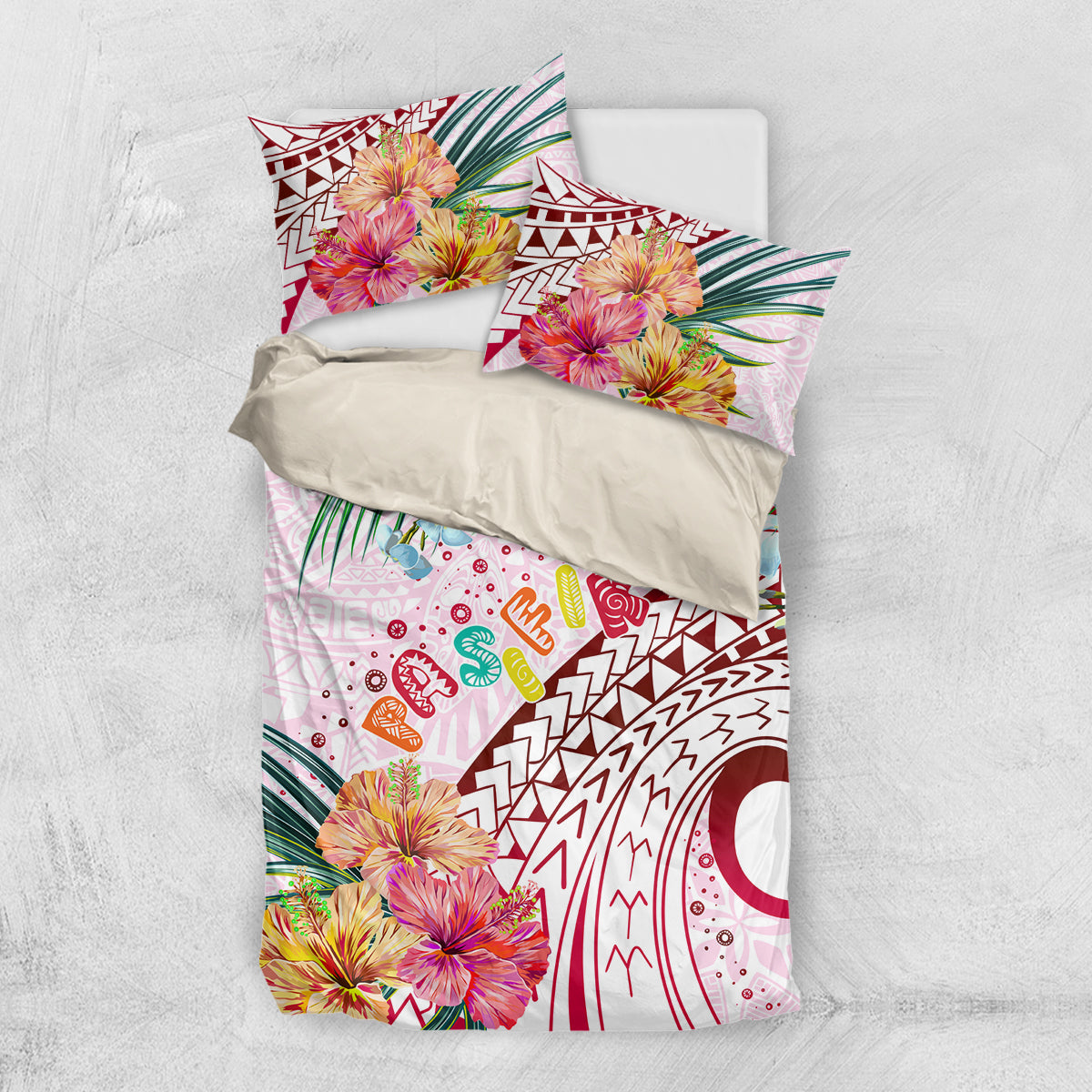 Pasifika Festival Bedding Set Tribal Pattern Tropical Style LT01 US Twin 172cm x 218cm Pink - Polynesian Pride