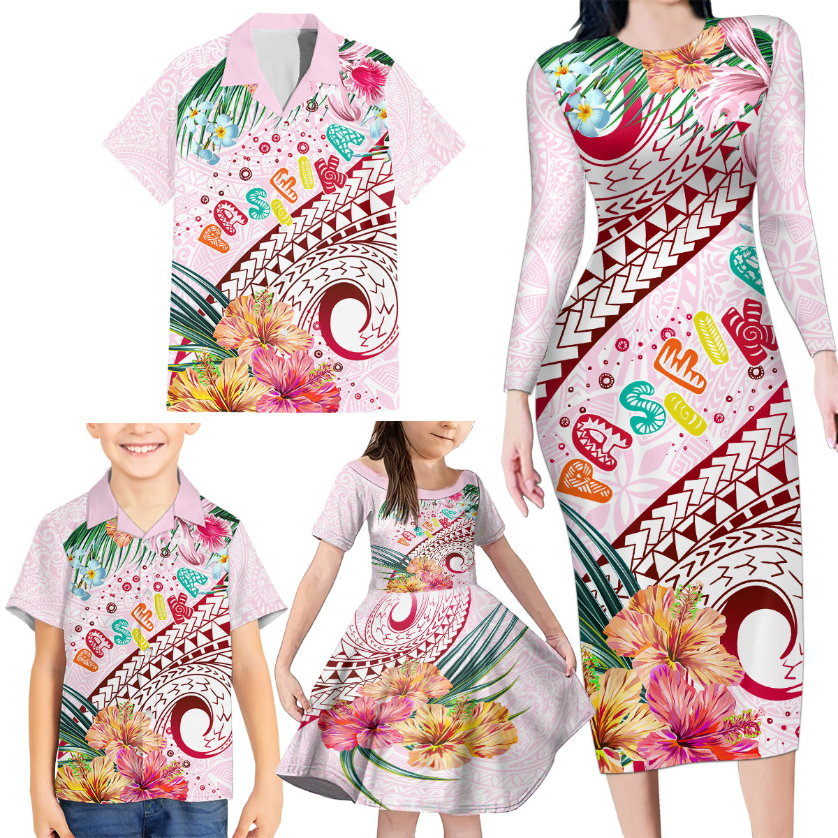 Pasifika Festival Family Matching Long Sleeve Bodycon Dress and Hawaiian Shirt Tribal Pattern Tropical Style LT01 - Polynesian Pride