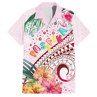 Pasifika Festival Family Matching Long Sleeve Bodycon Dress and Hawaiian Shirt Tribal Pattern Tropical Style LT01 Dad's Shirt - Short Sleeve Pink - Polynesian Pride